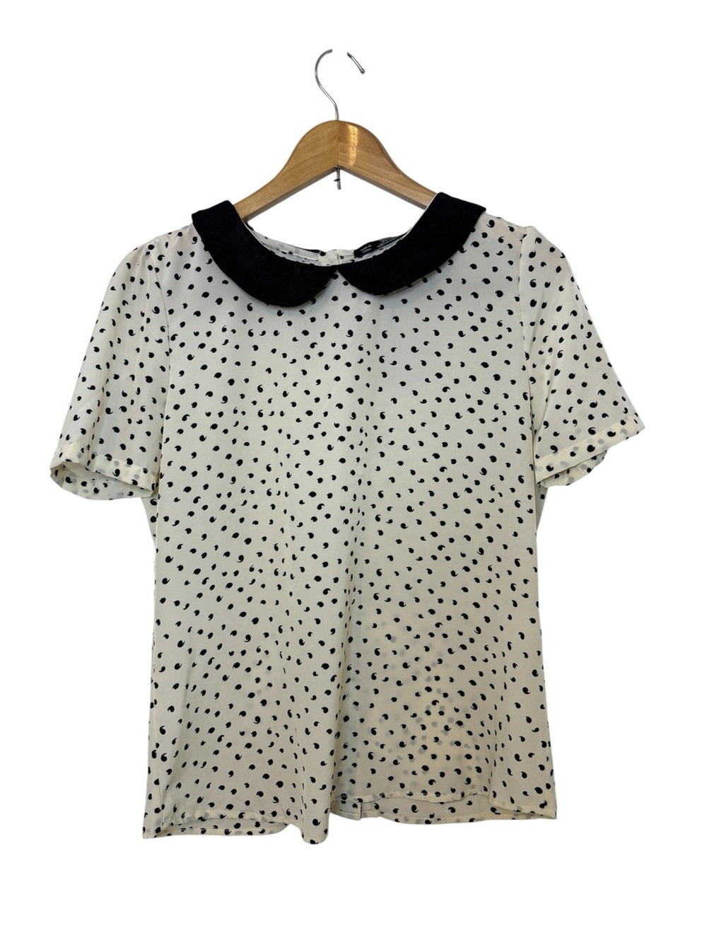 NWT Short Sleeve Peter Pan Collar Top Size M Black Cream Retro